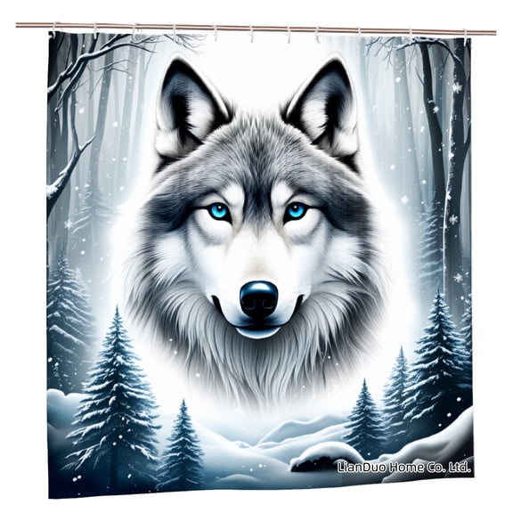 Joocar Wolf In Winter Forest Polyester Shower Curtain For Home Bathroom Bath Tub Decoration 72x72 Inch
