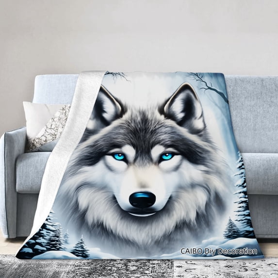 Joocar Wolf Print Flannel Throw Blanket For Winter Gift Home Sofa Bed Decoration 50x60 inch