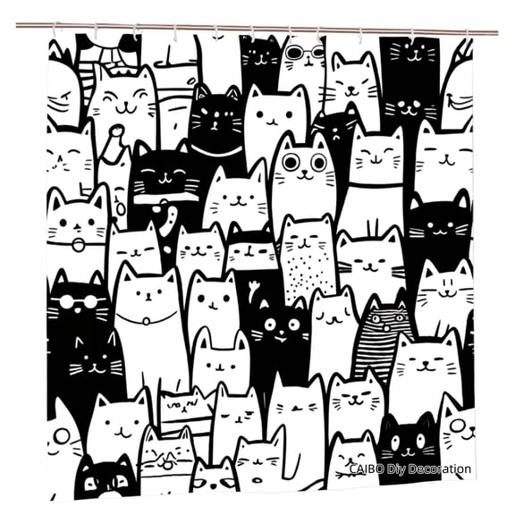 Joocen Black And White Cats Pattern Polyester Shower Curtain For Home Bathroom Bath Tub Decoration 72x72 inch