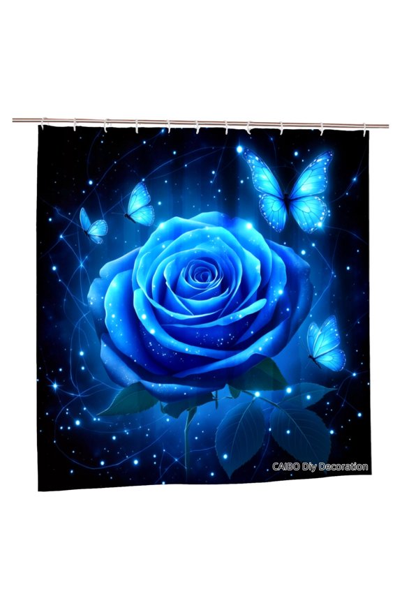 Joocen Blue Rose And Butterflies Polyester Shower Curtain For Home Bathroom Bath Tub Decoration 72x72 inch