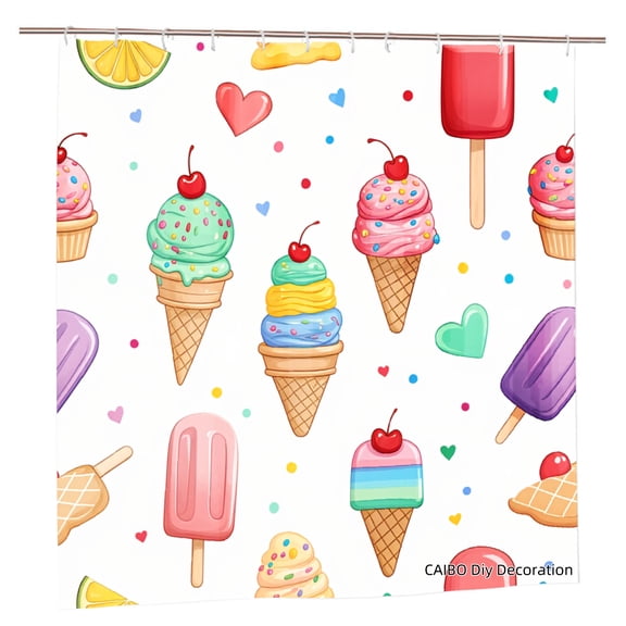 Joocen Colorful Ice Cream And Popsicle Pattern Polyester Shower Curtain For Home Bathroom Bath Tub Decoration 72x72 inch