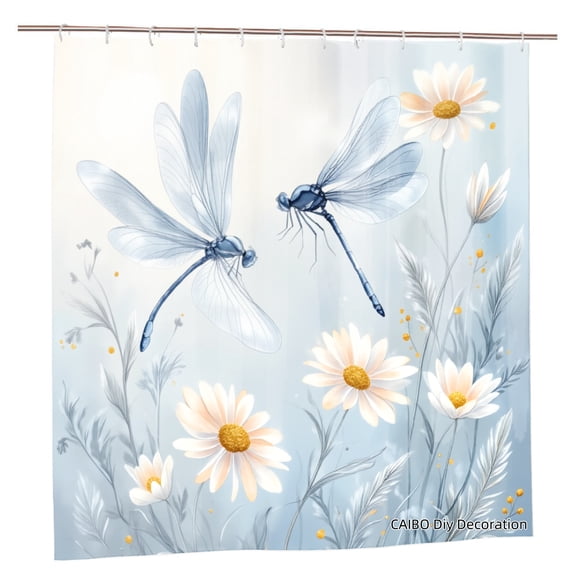 Joocen Dragonfly And Daisy Polyester Shower Curtain For Home Bathroom Bath Tub Decoration 72x72 inch