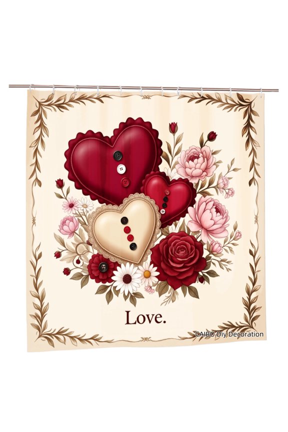 Joocen Love Heart Floral Polyester Shower Curtain For Home Bathroom Bath Tub Decoration 72x72 inch