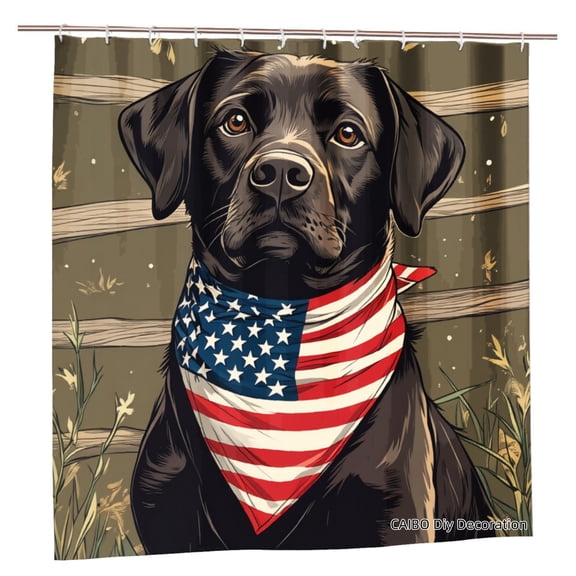 Joocen Polyester Shower Curtain American Flag Dog Bandana Design For Home Bathroom Bath Tub Decoration 72x72 inch