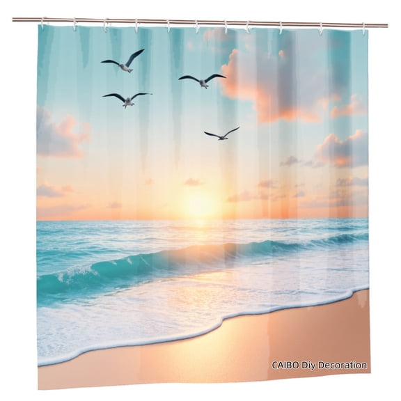 Joocen Polyester Shower Curtain Beach Sunset Seagulls Ocean View For Home Bathroom Bath Tub Decoration 72x72 inch