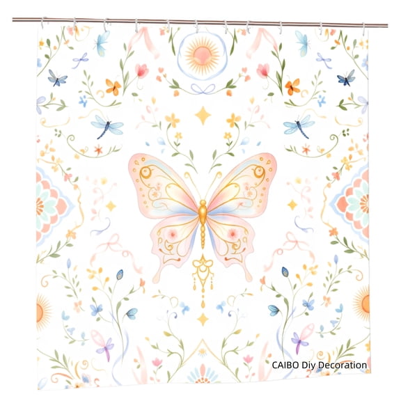 Joocen Polyester Shower Curtain Butterfly Floral Pattern For Home Bathroom Bath Tub Decoration 72x72 inch