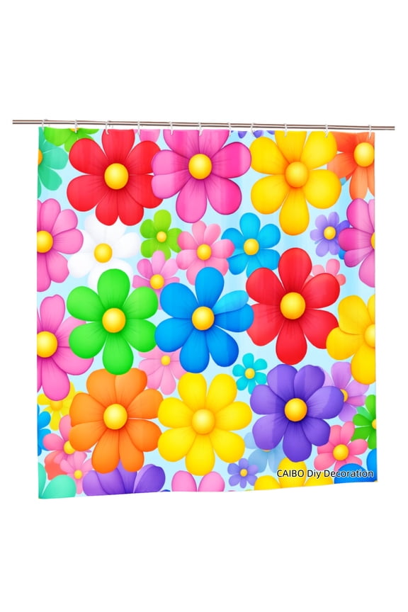 Joocen Polyester Shower Curtain Colorful Flowers Pattern For Home Bathroom Bath Tub Decoration 72x72 inch