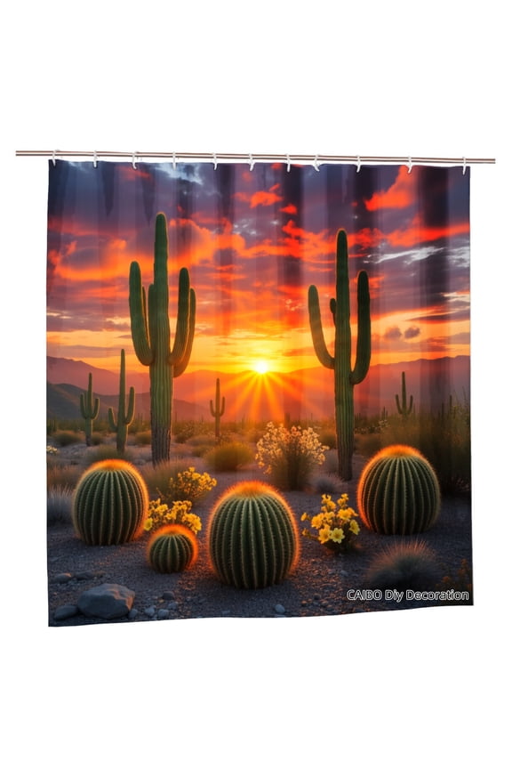 Joocen Polyester Shower Curtain Desert Sunset Cactus Landscape For Home Bathroom Bath Tub Decoration 72x72 inch