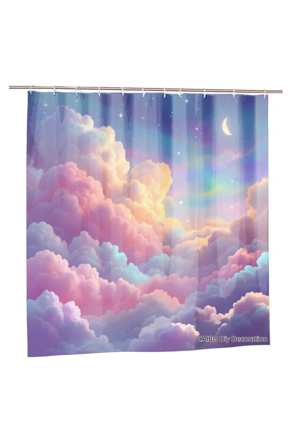 Joocen Polyester Shower Curtain Dreamy Clouds And Moon Sky Pattern For Home Bathroom Bath Tub Decoration 72x72 inch