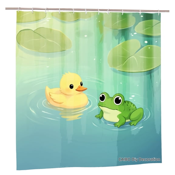 Joocen Polyester Shower Curtain Duck And Frog In Pond Design For Home Bathroom Bath Tub Decoration 72x72 inch