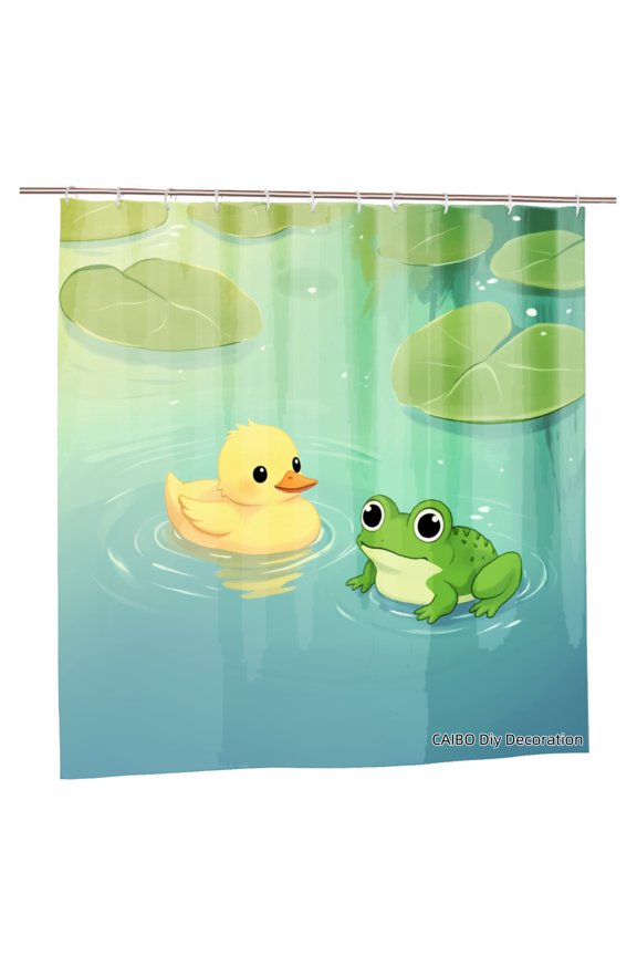 Joocen Polyester Shower Curtain Duck And Frog In Pond Design For Home Bathroom Bath Tub Decoration 72x72 inch