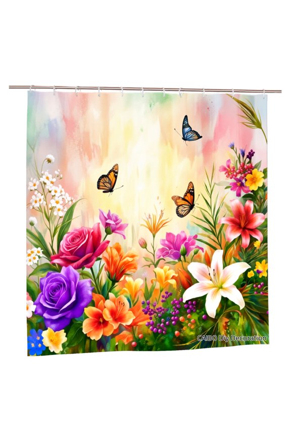 Joocen Polyester Shower Curtain Floral Butterflies Garden Design For Home Bathroom Bath Tub Decoration 72x72 inch