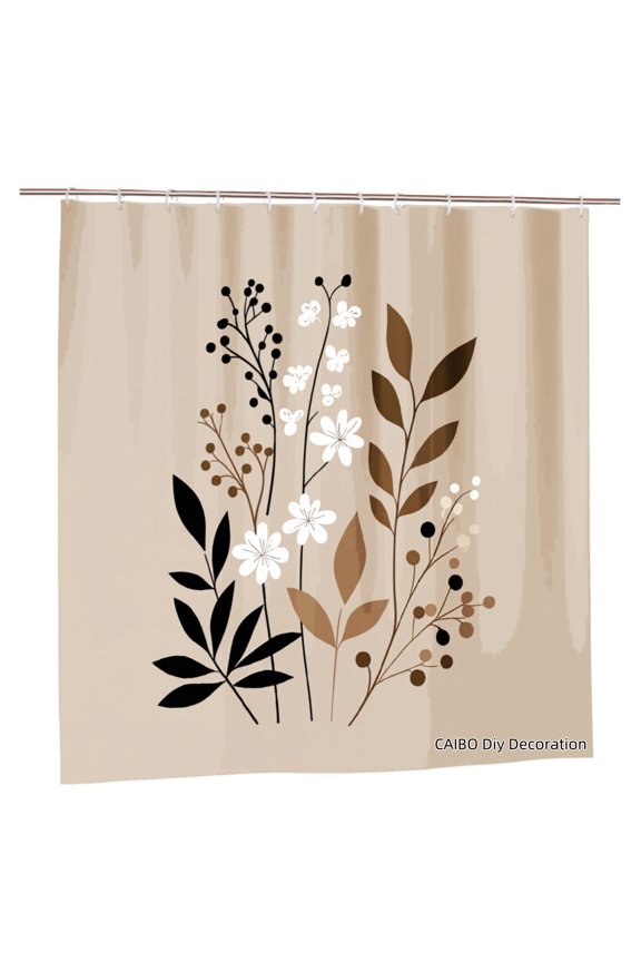 Joocen Polyester Shower Curtain Floral Design Brown White Leaves And Flowers For Home Bathroom Bath Tub Decoration 72x72 inch