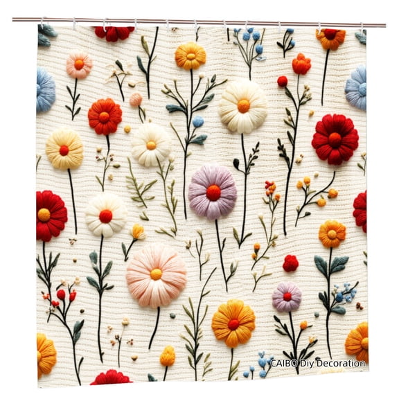 Joocen Polyester Shower Curtain Floral Embroidery Design For Home Bathroom Bath Tub Decoration 72x72 inch