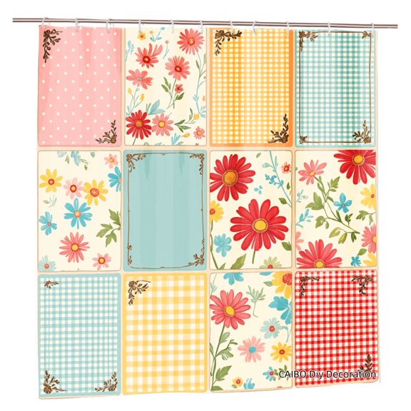 Joocen Polyester Shower Curtain Floral Patchwork Design For Home Bathroom Bath Tub Decoration 72x72 inch