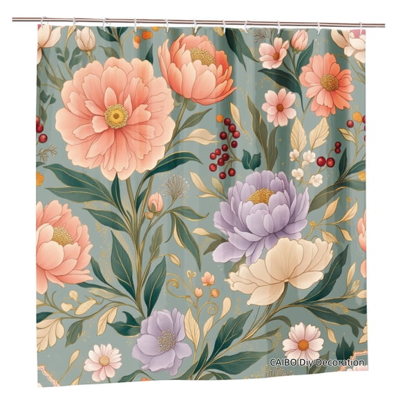 Joocen Polyester Shower Curtain Floral Pattern Peony And Cherry Blossom Design For Home Bathroom Bath Tub Decoration 72x72 inch