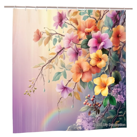 Joocen Polyester Shower Curtain Floral Rainbow Design For Home Bathroom Bath Tub Decoration 72x72 inch