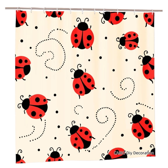 Joocen Polyester Shower Curtain Ladybug Pattern For Home Bathroom Bath Tub Decoration 72x72 inch
