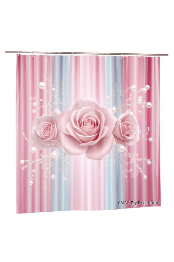 Joocen Polyester Shower Curtain Pink Roses And Pearls Design For Home Bathroom Bath Tub Decoration 72x72 inch