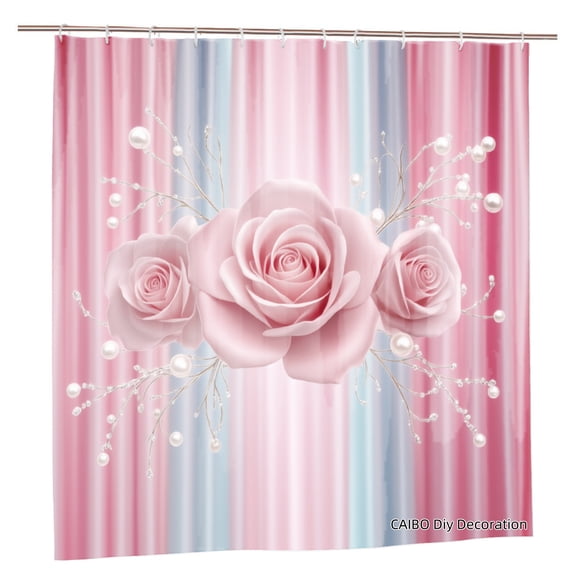 Joocen Polyester Shower Curtain Pink Roses And Pearls Design For Home Bathroom Bath Tub Decoration 72x72 inch