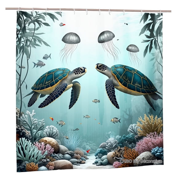 Joocen Polyester Shower Curtain Sea Turtle Coral Reef Underwater Scene For Home Bathroom Bath Tub Decoration 72x72 inch