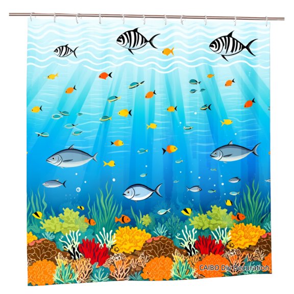 Joocen Polyester Shower Curtain Underwater Sea Life Fish Coral Reef Design For Home Bathroom Bath Tub Decoration 72x72 inch