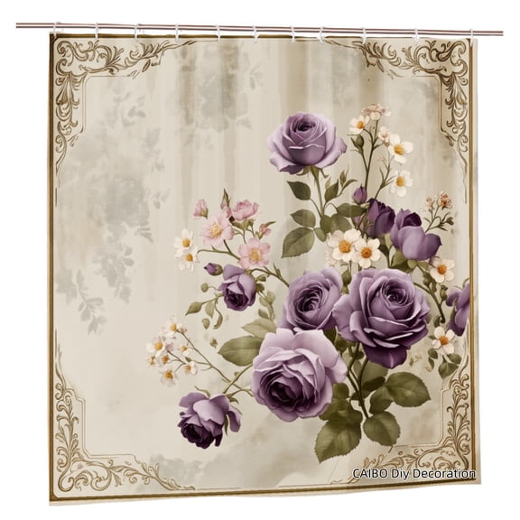 Joocen Polyester Shower Curtain Vintage Purple Roses Floral Design For Home Bathroom Bath Tub Decoration 72x72 inch