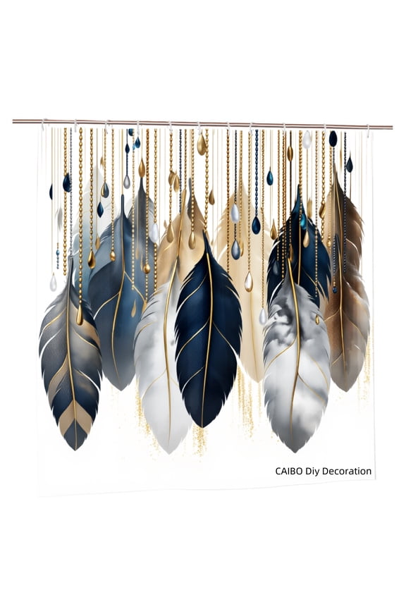 Joocen Polyester Shower Curtain With Elegant Feathers And Beads Design For Home Bathroom Bath Tub Decoration 72x72 inch