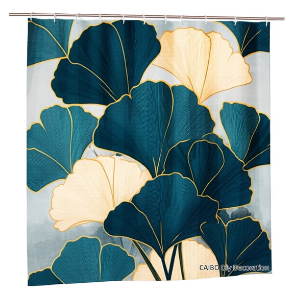 Joocen Polyester Shower Curtain With Ginkgo Leaf Pattern In Teal And Cream Colors For Home Bathroom Bath Tub Decoration 72x72 inch