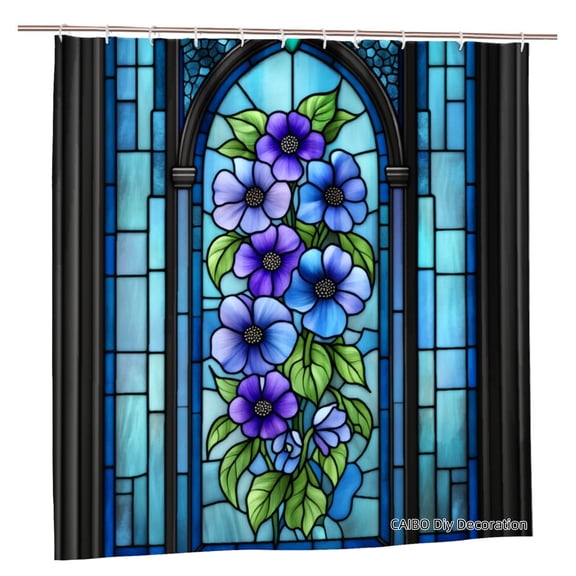 Joocen Stained Glass Flower Design Polyester Shower Curtain For Home Bathroom Bath Tub Decoration 72x72 inch