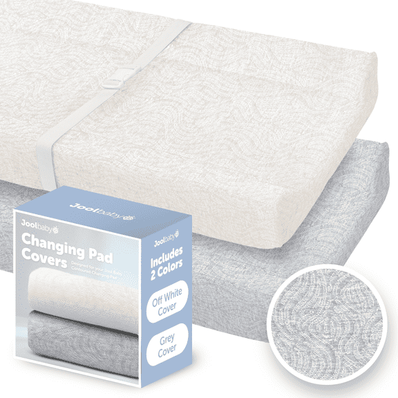 Jool Baby Changing Pad Covers, Soft and Comfortable Changing Table Pad Cover, Off-White/Gray, 2 Pack
