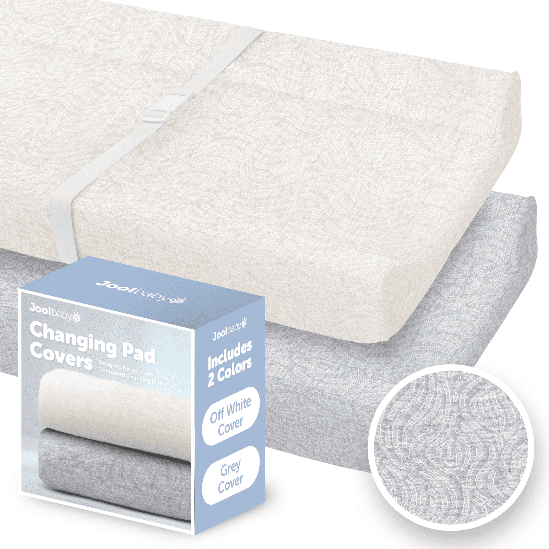 Jool Baby Changing Pad Covers 2 Pack – Soft & Comfortable, Fits Most Standard Diaper Changing Pads (Off-White & Gray - Wave)