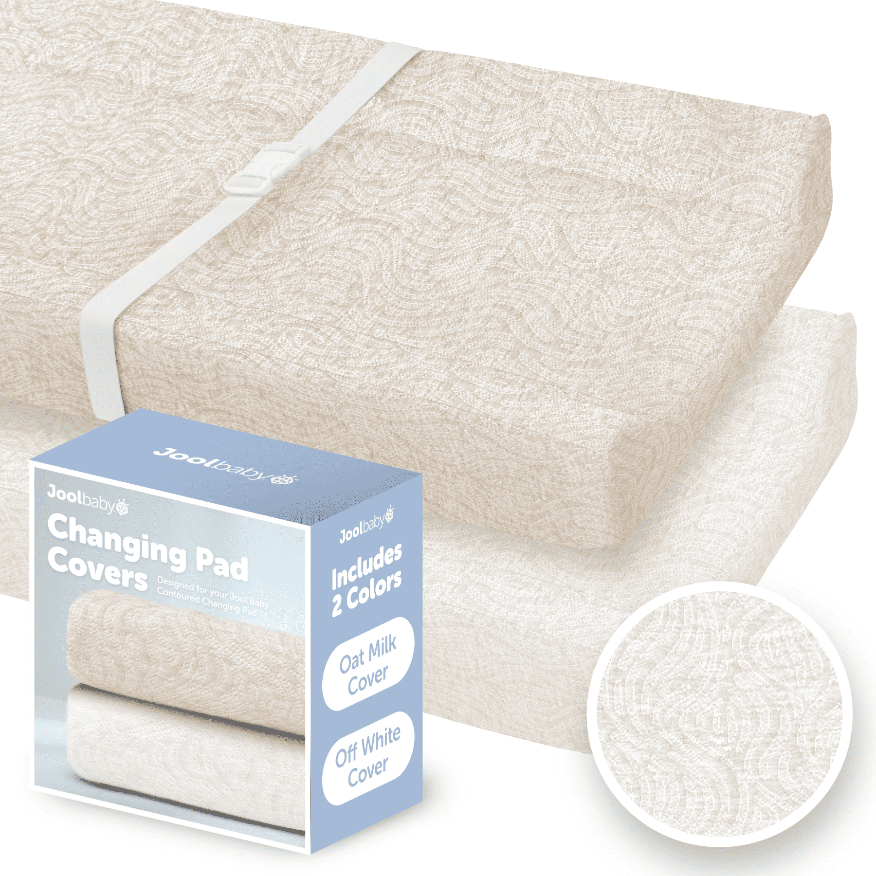 Jool Baby Changing Pad Covers 2 Pack – Soft & Comfortable, Fits Most Standard Diaper Changing Pads (Off-White & Oatmeal - Wave)