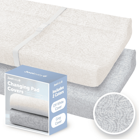 Jool Baby Changing Pad Covers 2 Pack – Soft & Comfortable, Fits Most Standard Diaper Changing Pads (Off-White & Gray - Wave)