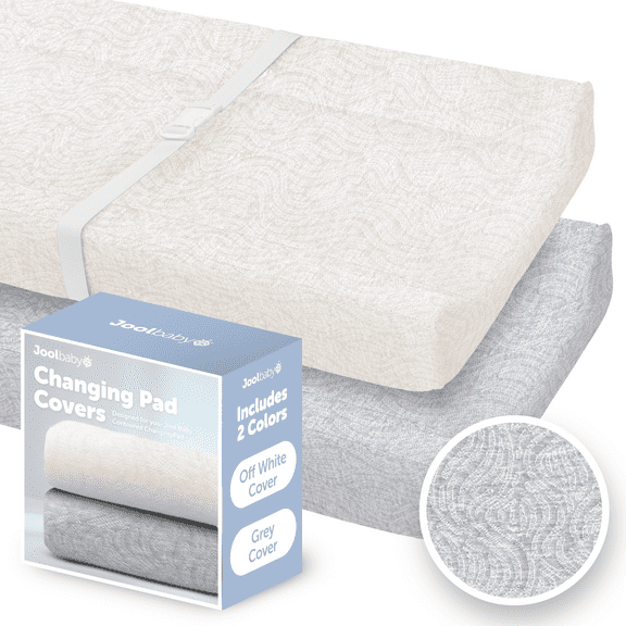 Jool Baby Changing Pad Covers 2 Pack – Soft & Comfortable, Fits Most Standard Diaper Changing Pads (Off-White & Gray - Wave)