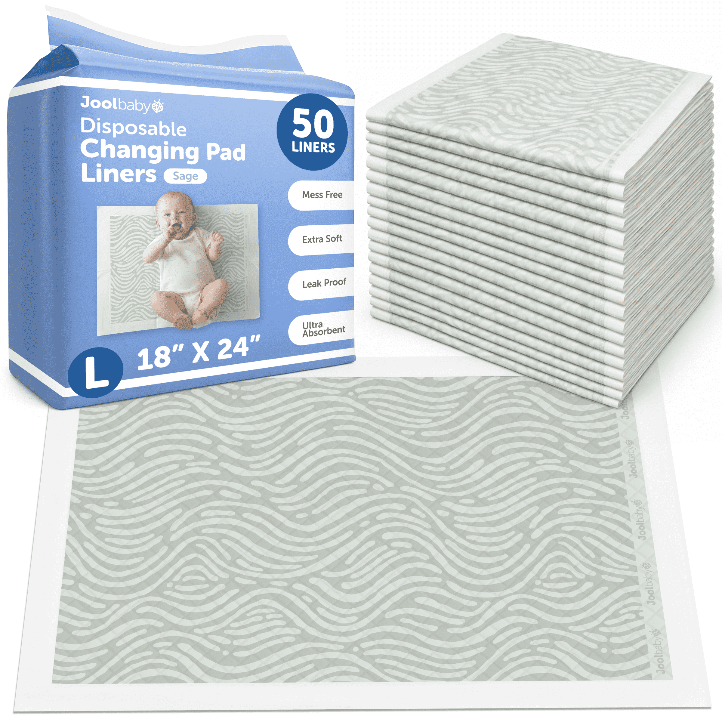 Jool Baby Disposable Changing Pad Liners (50 Count) - Ultra-Absorbent & Leakproof
