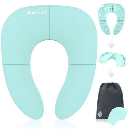 Jool Baby Folding Travel Potty Training Seat for Toddlers, Fits Round & Oval Toilets, Non-Slip Suction Cups, Includes Free Travel Bag (Aqua)