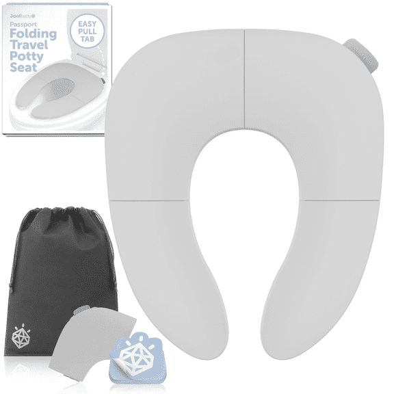 Jool Baby Folding Travel Potty Training Seat for Toddlers, Fits Round & Oval Toilets, Non-Slip Suction Cups, Includes Free Travel Bag (Gray)