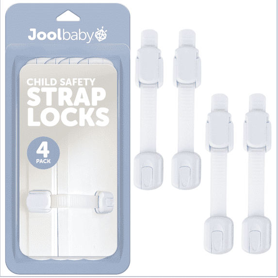 Jool Baby Multi-Use Safety Strap Lock, Child Safety Locks for Baby Proofing, White, 4 Pack