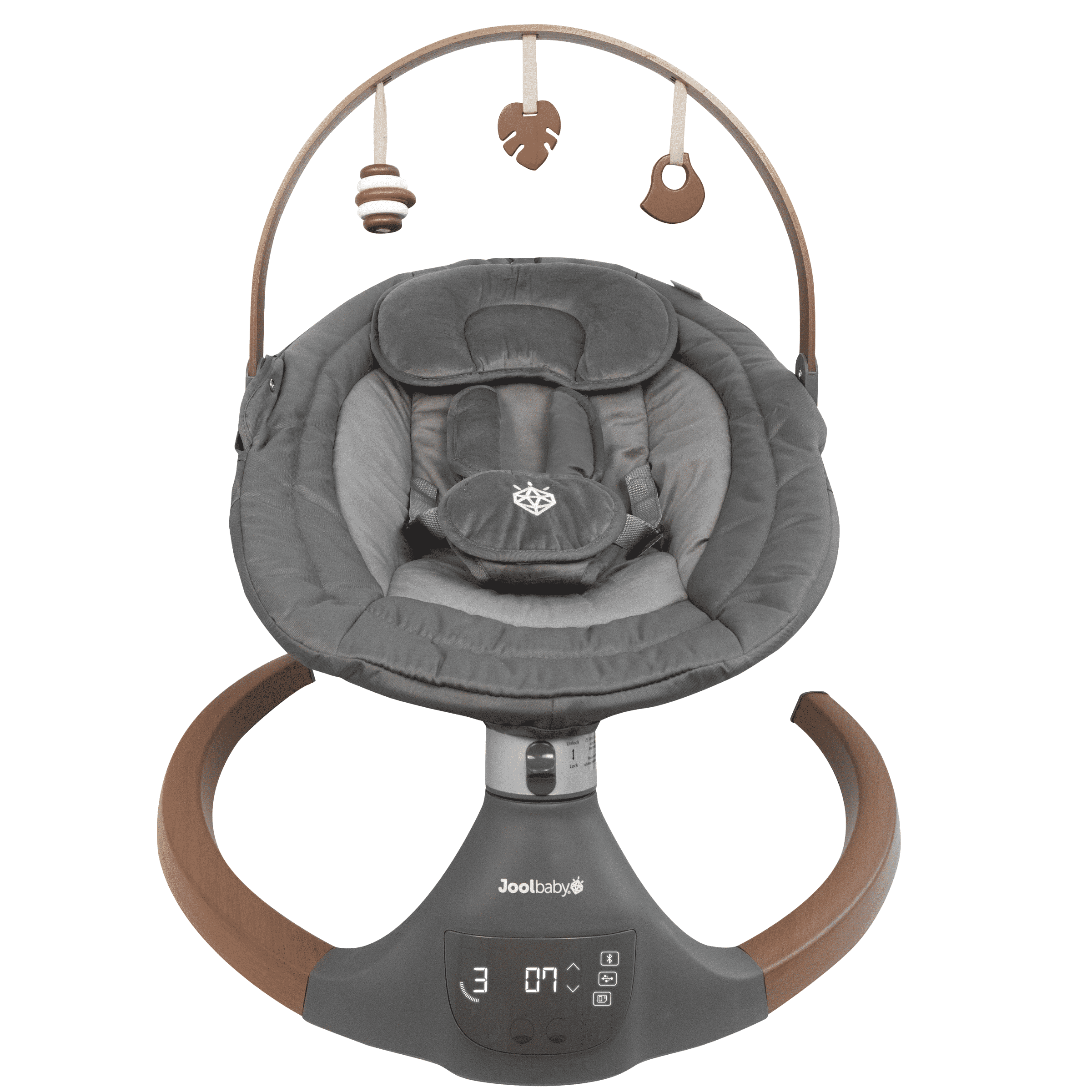 Jool Baby Nova Nature Baby Swing for Newborns – Natural Wood Toys, Electric Motorized Infant Swing, Bluetooth Music