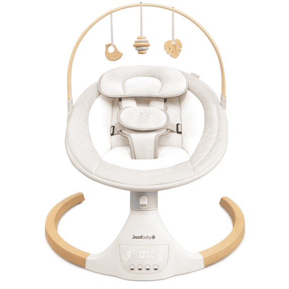 Jool Baby Nova Nature Swing for Newborns with Wood Accents - Bluetooth & Remote Control (Updated Model, Oatmeal)