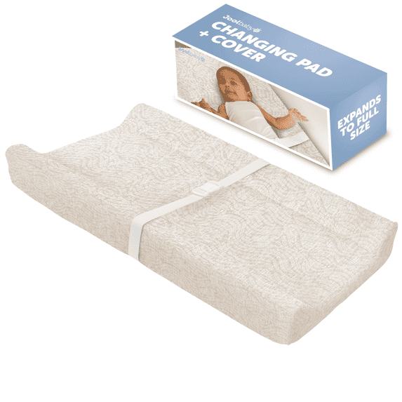 Jool Baby Soft Changing Pad + Washable Cover, Non-Slip - Fits Standard Changing Tables & Dressers (Wave Pattern, Oatmilk)