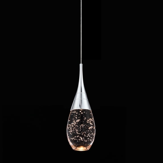 JoollySun 1 Light Single Mini Pendant Light LED Ceiling Hanging Light with Bubble Crystal in Chrome