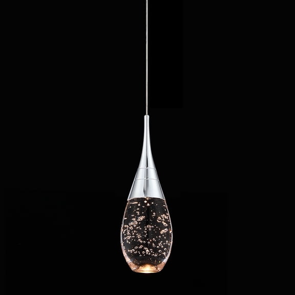 JoollySun 1 Light Single Mini Pendant Light LED Ceiling Hanging Light with Bubble Crystal in Chrome