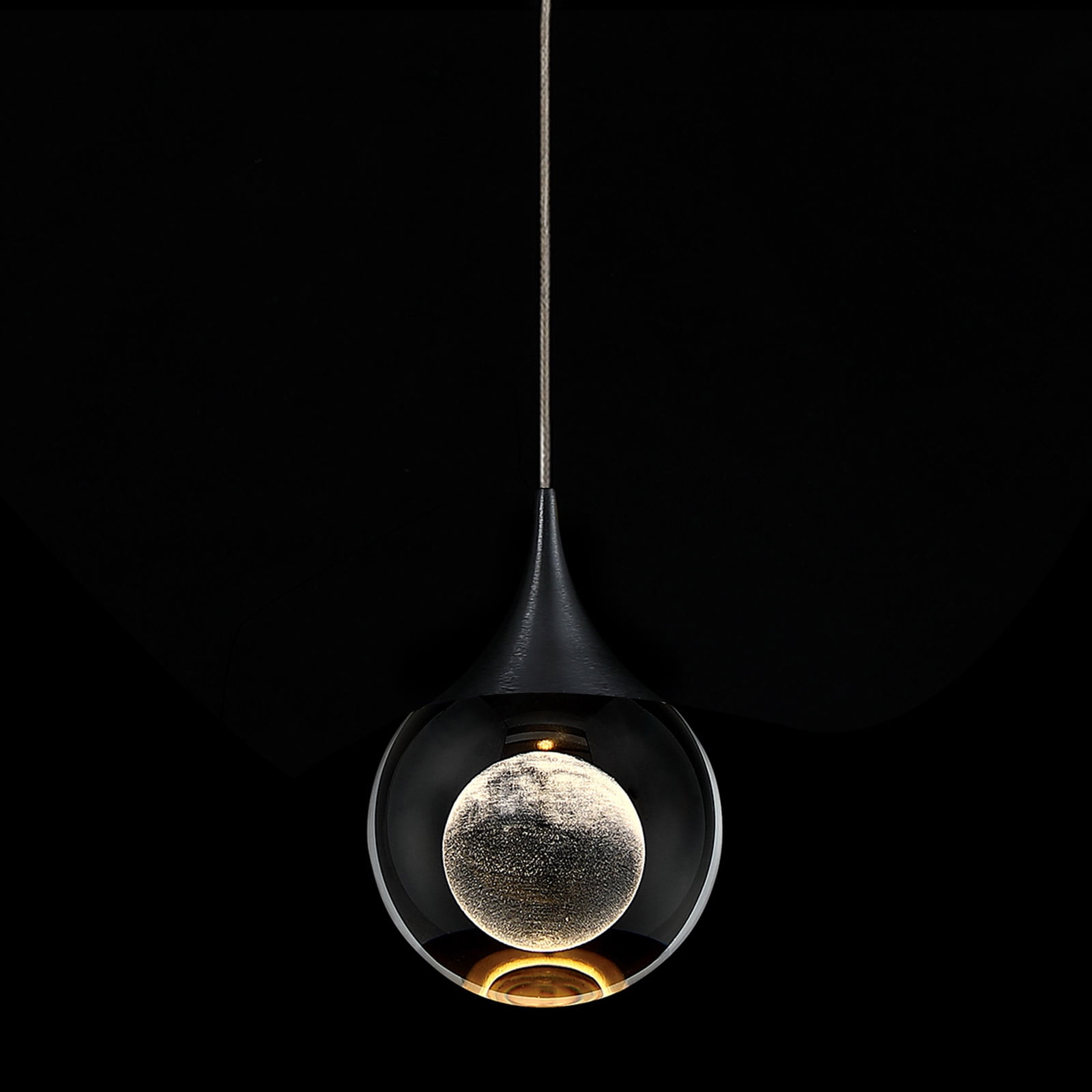 Matte Black Mini Crystal LED Pendant Light for Kitchen Island