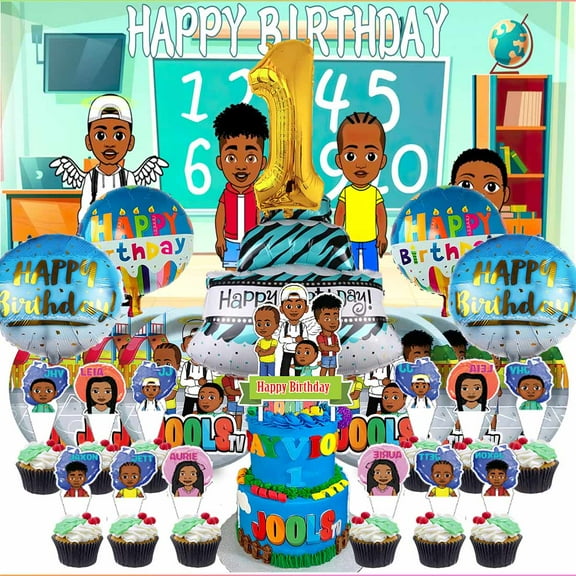 Jools TV 1st Tableware Balloons Cake Toppers Backdrop Banner Supplies Party Decor Plates Decorations