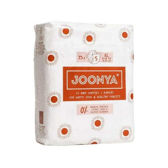 Joonya Baby Diapers **New Range** - NonToxic, Eco-Friendly, Ultra Slim, Overnight Use - Bulk Disposable Eco Diapers - Made in Denmark - Size 5 XL (26-40 lb) - 1 Bag of 23
