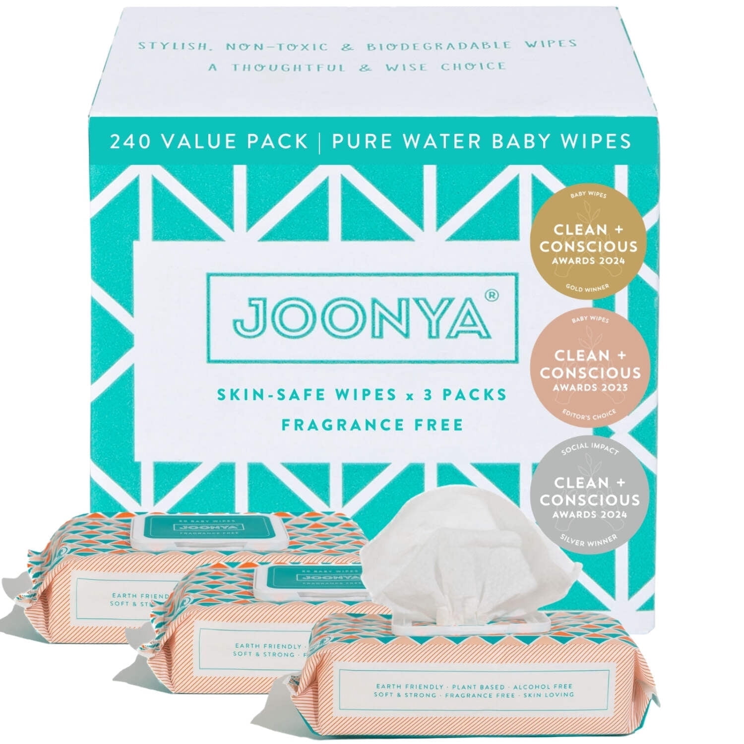 Joonya Baby Wipes - Non-Toxic, Biodegradable Baby Wipes for Calm, Healthy Skin - Fragrance Free Baby Wipes - 3 Packs of 80 Diaper Wipes (240)