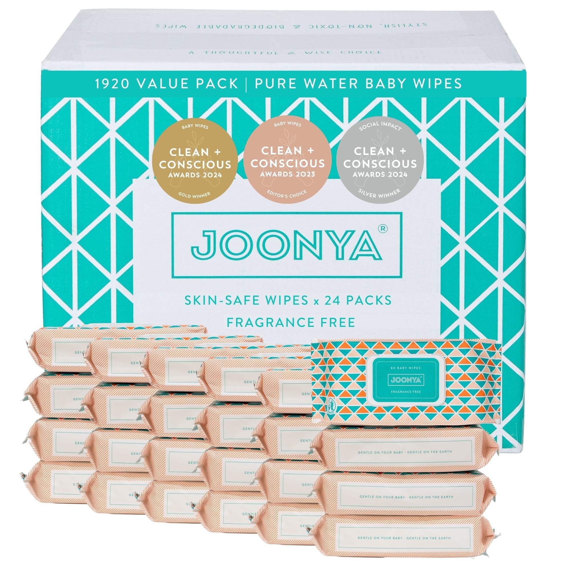 Joonya Baby Wipes - Non-Toxic, Biodegradable Baby Wipes for Calm, Healthy Skin - Fragrance Free Baby Wipes - Bulk Baby Wipes - 24 Packs of 80 Diaper Wipes (1920)