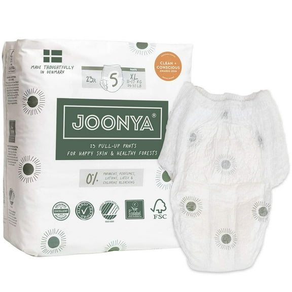 Joonya Pull-Up Pants Baby Diapers, Size 5 XL (24-37 lb) - 1 Bag of 23 - NonToxic, Eco-Friendly, Ultra Slim, Overnight Use - Made in Denmark